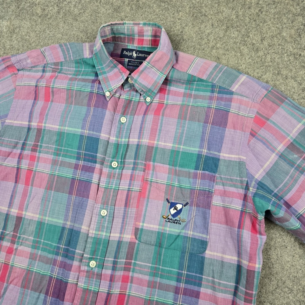 Ralph Lauren Button Down Shirt Mens Small‎ Red Multicolor Tilden Short Sleeve